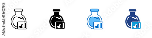 Chemical Analytics Multiple Style Icon Design Vector - flask with a chart showing scientific data analysis and chemical testing