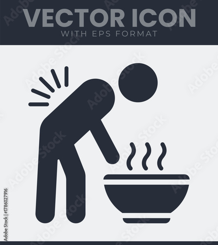 Person with back pain using heat therapy from a steaming bowl, seeking relief and comfort from discomfort