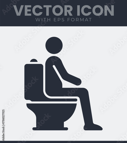 Person sitting on a toilet icon, representing restroom use, hygiene, public facilities and personal care needs