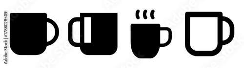 Black and white coffee cups vector art illustration for cafe design and drink related graphics projects