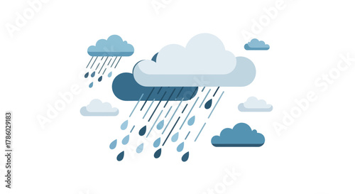 Rainy weather with clouds and falling raindrops illustration.