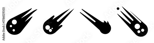 Vector illustration of falling comets meteors shooting stars black and white space elements art