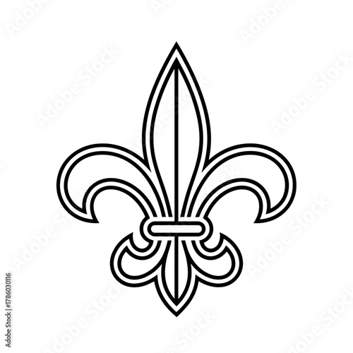 Fleur de lis symbol in black line art on transparent background
