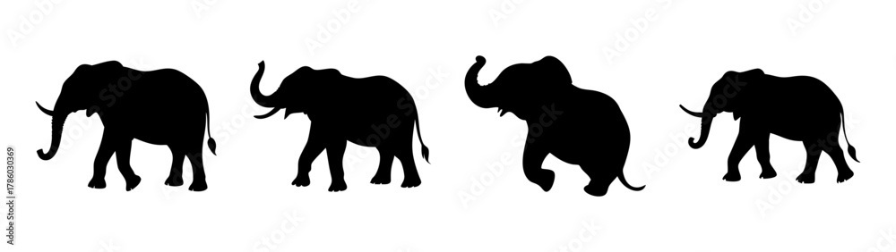 Obraz premium Four elephant silhouettes illustration for african wildlife animal conservation and safari tours design 90