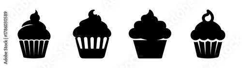 Ice cream cone vector illustration set, dessert, sweet treat, summer, frozen, black and white, art