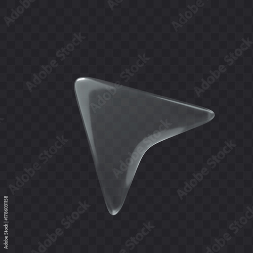 3d glass icon cursor on dark transparent background. Arrow shape vector element.