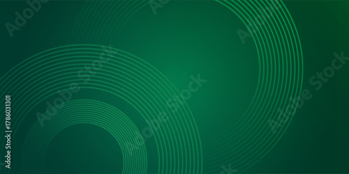 Abstract green geometric lines glow on a dark green background. Sparkling circular line pattern. Modern technology design eps10.