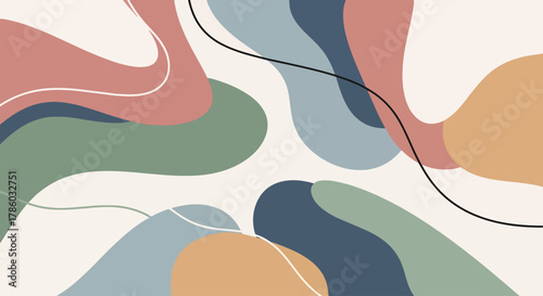 Artistic fluid abstract background with modern organic shapes and calming pastel color palette.