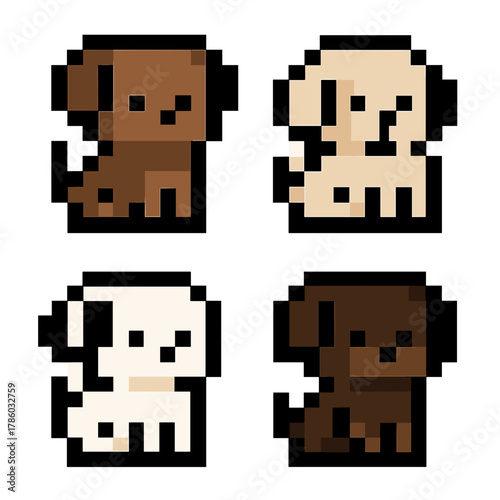 8 bit puppy vector icons set: pixel pooch collection for retro and gaming themes