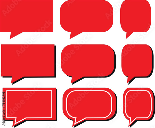 Speech Bubbles Vector Set, Chat Box Dialogue Shapes, Red Blank Modern Message EPS