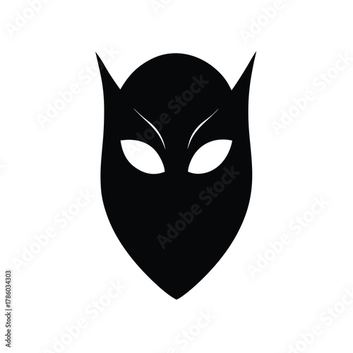 Black Superhero Mask Silhouette with Pointed Ears on a White Isolated Background