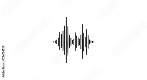 Abstract black and white sound wave graphic representing audio signal or voice recording on a clean white background