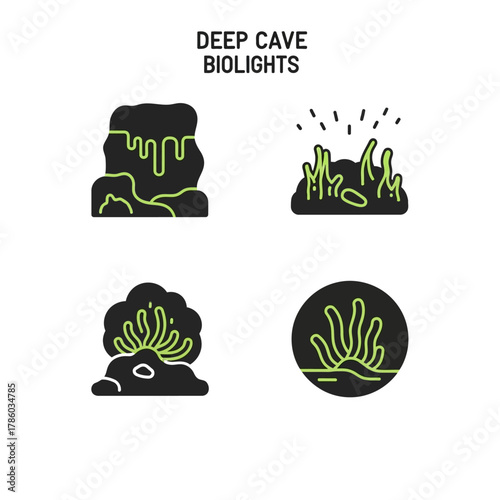 Deep Cave Biolights - Vector Icons of Bioluminescent Organisms.