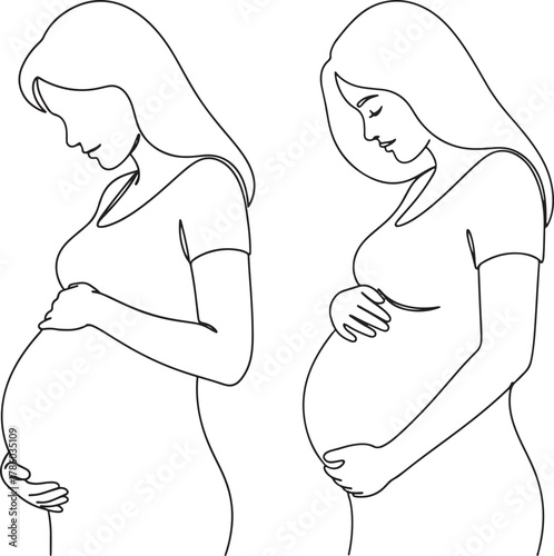 Two pregnant women showing their belly silhouette