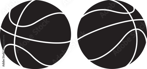 Two black basketballs silhouette against white background