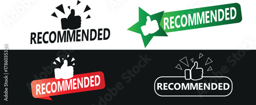 Recommended Badge Vector Set, Thumbs Up Label, Best Quality Product Review Sticker EPS
