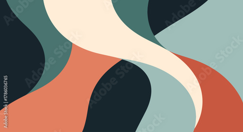 No gradient Minimal Retro Geometric Abstract gradient background vector. Trendy overlapping fluid color geometric shapes and wave design for banner, wallpaper, landing page, cover, wall art and print.