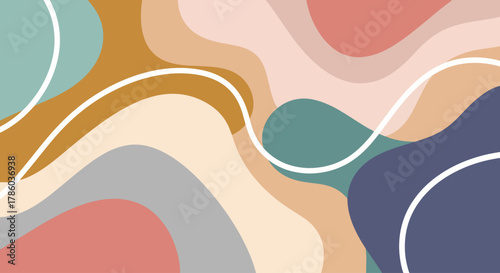 Minimal abstract background vector illustration. Earth tone pastel color organic shape with dotted pattern and curve line art