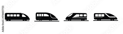 Black and white train silhouette collection vector illustration passenger transport design element