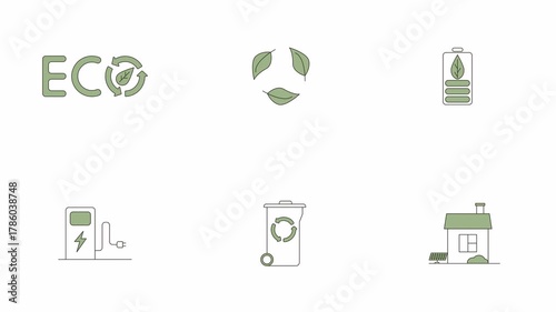 Set of animated icons for ecology theme. Video clip with alpha channel.