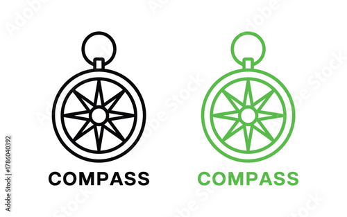 Two compass icons, one black and white outline and the other in green, are displayed side by side against a white background.