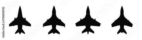 Top view jet fighter plane silhouette vector illustration aircraft military aviation design concept