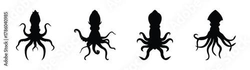 Squid silhouette vector illustration featuring aquatic animals cephalopod mollusk sea creature design