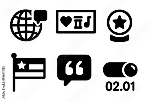 Time Capsule Icons. Line style icons of Time Capsule Curation: global message, curated symbols, belief token, society flag,