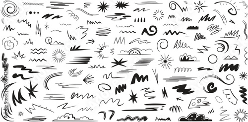 Doodle element collection for creative projects and backdrops with hand drawn artistic style sketches