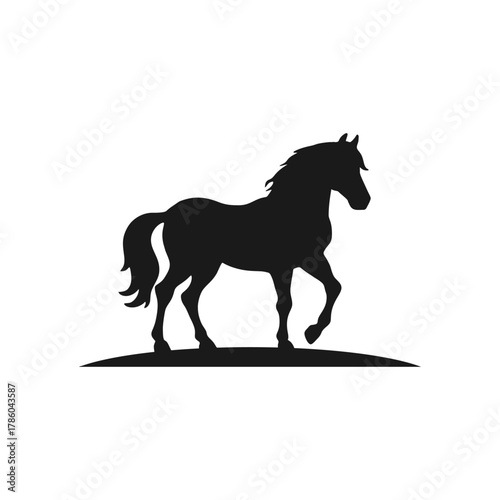 Graceful Horse Silhouette Vector Icon.
A minimalist black horse in motion with a flowing mane, symbolizing freedom and elegance.