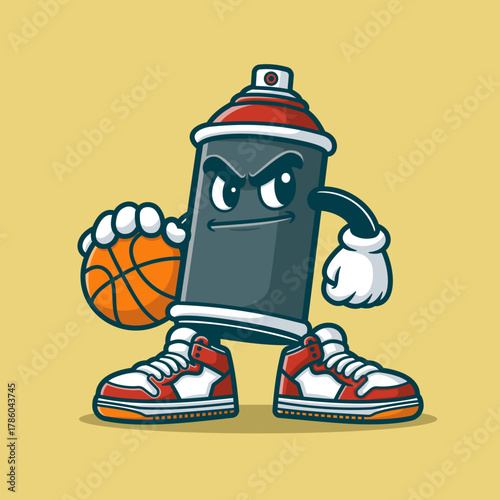 Cute Mascot Spray Paint With Basketball Cartoon Vector Art, Illustration and Graphic