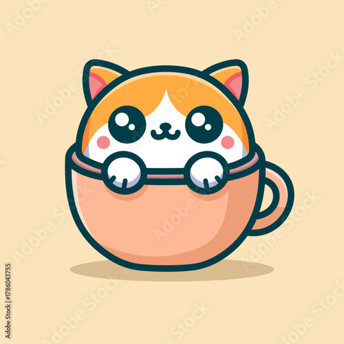 Cute Cat With Cup Cartoon Vector Art, Illustration and Graphic