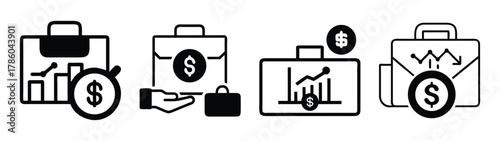 Business growth and investment strategy concept with briefcase, coin and graph illustration vector design