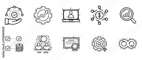 Simple business and technology icons with emphasis on success and communication