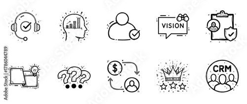 Business and vision icons: crm, communication, strategy, growth, leadership