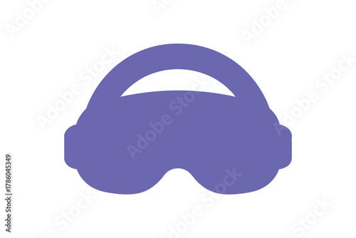 A simple, flat design icon of a purple virtual reality headset is presented on a white background.
