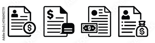 Financial documents accounting statements reports and money management vector illustration icon set