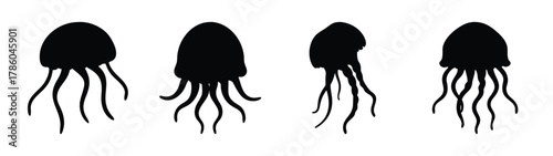 Jellyfish silhouette vector art ocean life marine biology aquatic animals sea creature design black and white drawing