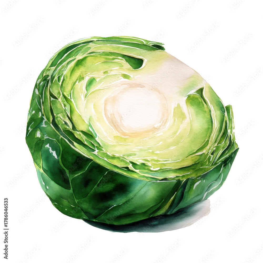 Obraz premium Watercolor watercolor illustration of a halved brussels sprout, isolated on transparent background