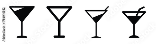 Vector illustration of cocktail glasses martini glasses drinkware barware glassware stemware icon set design