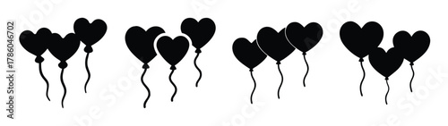 Black heart balloons vector illustration for love and celebration graphic design elements and art projects
