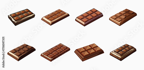 A collection of cartoon chocolate bars, featuring different variations and flavors