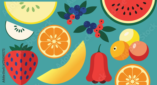 A vibrant collection of fresh fruits and berries, showcasing a diverse and colorful assortment for healthy eating and natural goodness