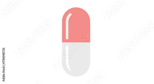 A single pharmaceutical capsule with a pink top and a white bottom on a clean white background