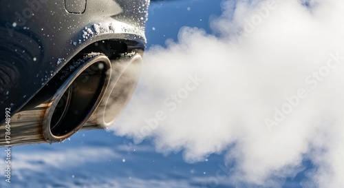 Exhaust pipe emitting steam in winter environment  