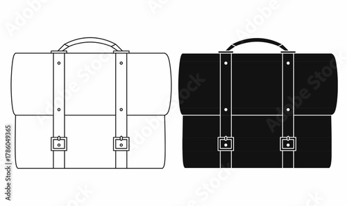 briefcase or attache case icon set with outline and silhouette. It was called a budget.for business, office, job, portfolio, and corporate graphics.isolated white background.