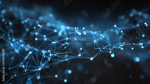 Abstract digital network of interconnected nodes with a blurred background, representing innovation and connectivity.
