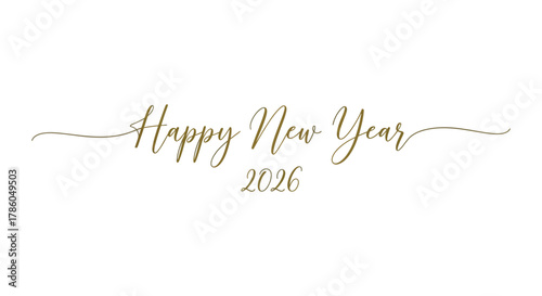 Elegant Happy New Year 2026 gold script for festive greetings and holiday celebration designs