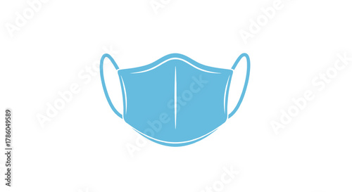 Simple light blue face mask icon with ear loops on a white background for protection and health awareness