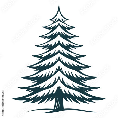 Stylized Evergreen Pine Tree Illustration for Nature and Wilderness Themes, Ideal for Winter Holiday Designs and Forest-Related Graphics and Outdoor Concepts